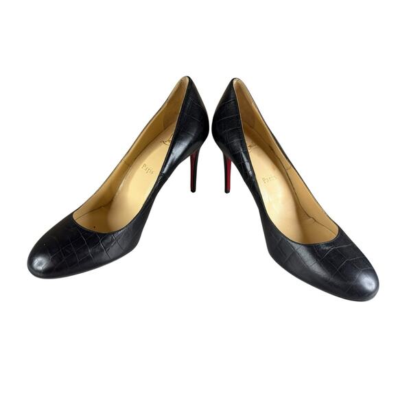 Christian Louboutin Black Crocodile Embossed Leather Pumps 40 | Red Sole Heels - Picture 9 of 10